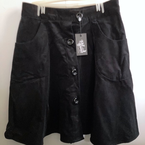 NWT Black Hell Bunny Corduroy Wonder Years Knee Skirt with Buttons and Pockets - Picture 2 of 12